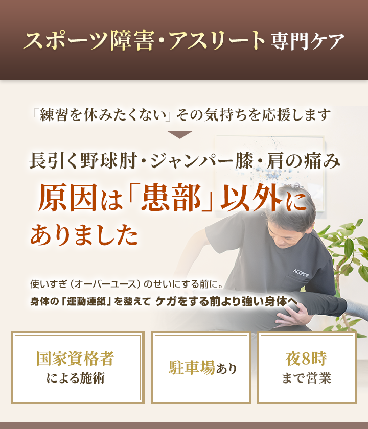 スポーツ障害・アスリート専門ケア